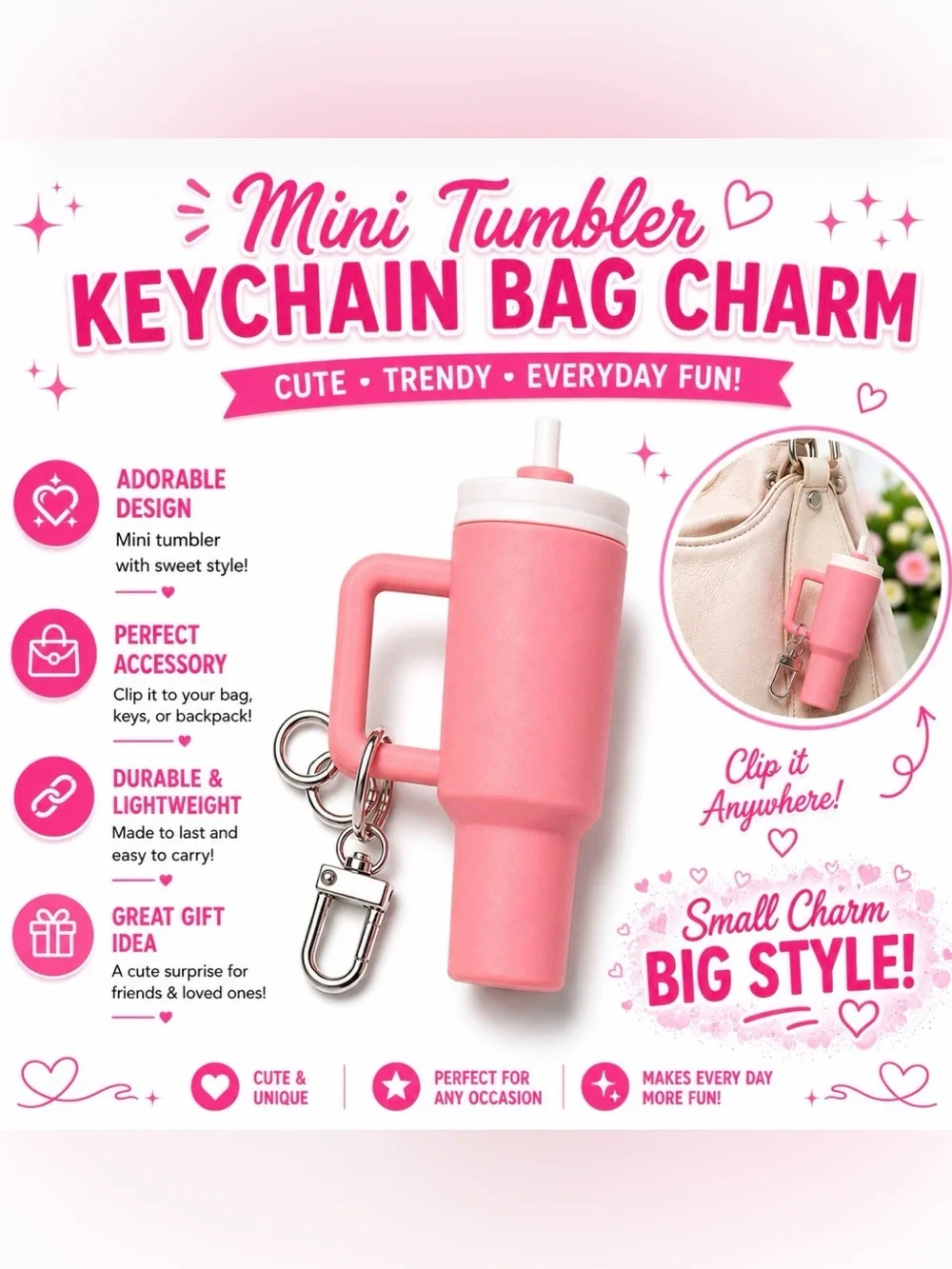 MINI TUMBLER KEYCHAIN BAG CHARM